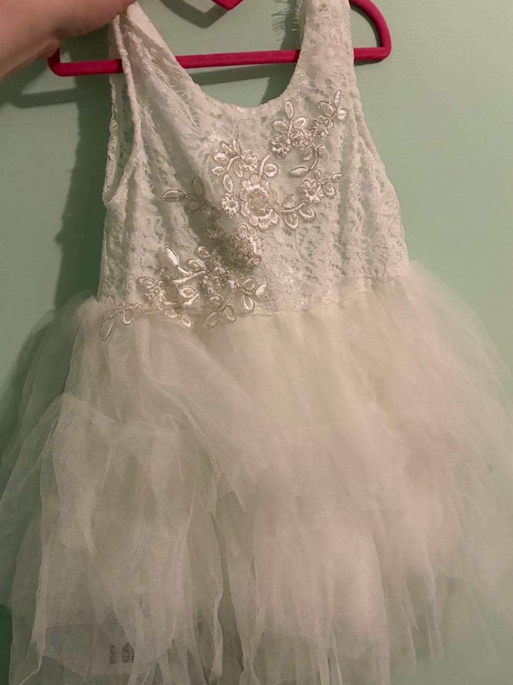 Girls White Lace & Tulle Party Dress